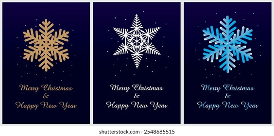  Vector Design Template. Set of Christmas Card Designs with Snowflake Decoration Illustration. Merry Christmas Happy New Year Greeting Card Concepts Vector Design Template.