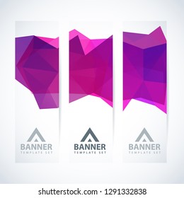 vector design template set of flag header for site with polygon geometric background color colour pink group texture abstract background scene technology pile right digital performance modern site bus