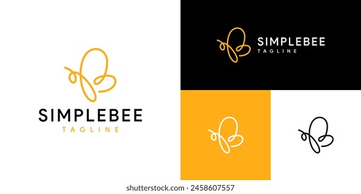 Plantilla de diseño de Vector de logotipo de abeja simple en estilo de arte de línea. Animales, miel, picaduras. Símbolo de icono EPS 10