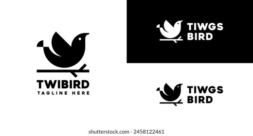 Vector design template of simple bird logo. Animals, singing, trees, branches. Icon symbols EPS 10