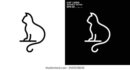 Vector design template of simple logo cat, line art style, pet, cute, symbol icon creative EPS10