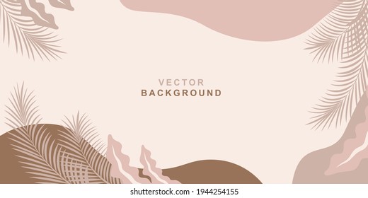 Vector design template in a simple trendy flat style with place for text. Background and frame with  plants and leaves for greeting cards, posters, banners and from social media stories wallpapers