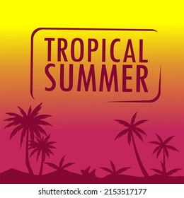 vector design template social media abstract summer background, with sunset coconut tree silhouette