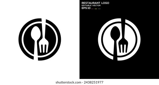 Vector design template of spoon and fork combined with plate logo, restaurant, symbol icon EPS 10