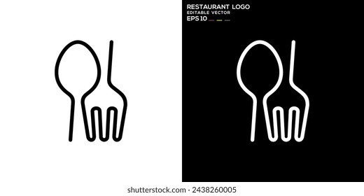 Vector design template of spoon and fork logo with simple model, restaurant, equipment, cutlery, symbol icon EPS 10