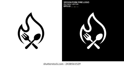 Vector design template of spoon, fork, fire logo, food, cutlery, hot, symbol icon EPS 10