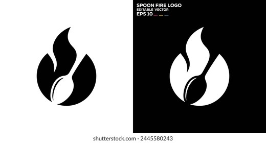 Vector design template of spoon, fork, fire logo, food, cutlery, hot, symbol icon EPS 10	