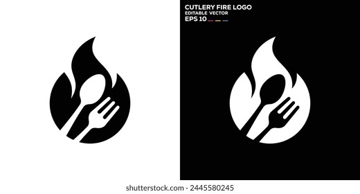 Vector design template of spoon, fork, fire logo, food, cutlery, hot, symbol icon EPS 10	