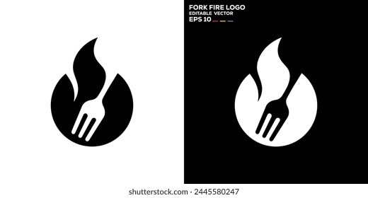 Vector design template of spoon, fork, fire logo, food, cutlery, hot, symbol icon EPS 10	