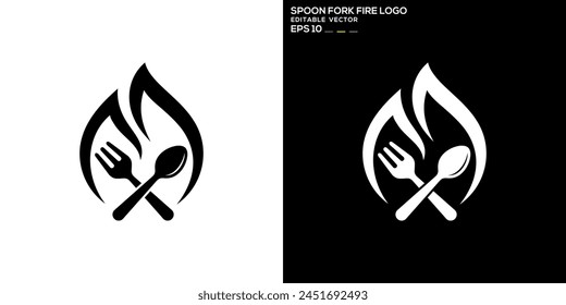 Vector design template of spoon, fork, fire logo, food, cutlery, hot, symbol icon EPS 10