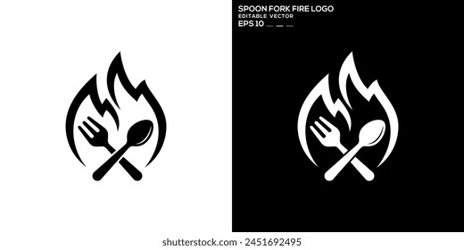 Vector design template of spoon, fork, fire logo, food, cutlery, hot, symbol icon EPS 10