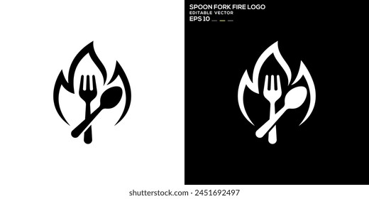 Vector design template of spoon, fork, fire logo, food, cutlery, hot, symbol icon EPS 10