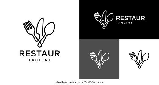 Vector design template of spoon and fork logo with simple model, restaurant, equipment, cutlery, symbol icon EPS 10