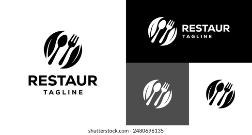 Vector design template of spoon and fork logo with simple model, restaurant, equipment, cutlery, symbol icon EPS 10
