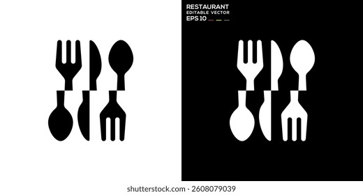 Vector design template of spoon and fork logo with simple model, restaurant, equipment, cutlery, symbol icon EPS 10