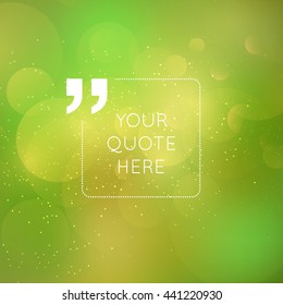 Vector design template. A square dashed frame for a quote on a blurred bokeh background
