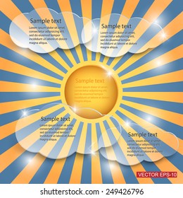 Vector design template with sunburst background.