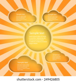 Vector design template with sunburst background.