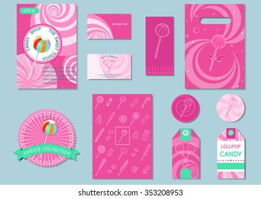 Vector design template with swirl lollipop on a purple background