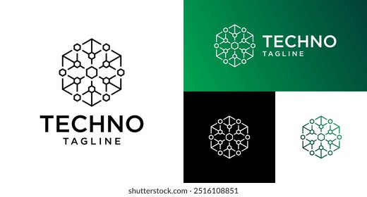 Diseño de Vector Plantilla de logotipo de tecnología con puntos abstractos, moléculas, red de Internet, íconos de símbolos EPS 10.