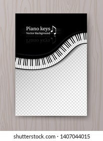 Vector design template with top view waved Piano keys on transparency background.