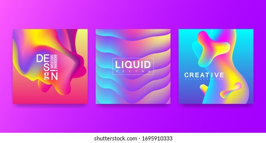 Plantilla de diseño vectorial en colores de degradado vibrante de moda con formas de fluido abstracto, salpicaduras de pintura, caídas de tinta. Carteles, pancartas, folletos, volantes y diseños de portada futuristas. Forma 3d del líquido abstracto