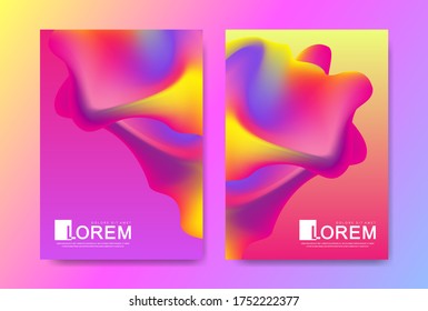 Vector design template in trendy vibrant gradient colors with abstract fluid shapes, paint splashes, ink drops. Futuristic posters, banners, brochure, flyer and cover designs. Abstract fluid 3d shape