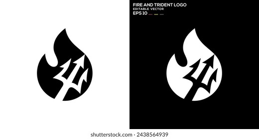 Vector design template of trident combined with embers of fire logo, strength, power, burning passion, symbol icon EPS 10