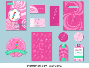 Vector design template with twist lollipop on a purple background