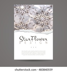 Vector design template. Vintage frame or background. Business card with monogram circle ornament. Mandala style in art nouveau. Torned paper.
