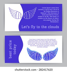 Vector design template with watercolor bird wings. For flyer, brochure, coupon, ticket, banner, invitation, rack card or web design. Place for your text.