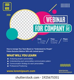 Vector design Template Webinar for company with pop art circle style and blue background