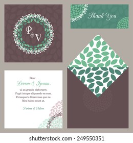 Vector design template of wedding invitation with envelope