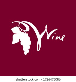 Plantilla de diseño de vectores para el negocio del vino. Logo blanco dibujado a mano sobre el fondo rojo oscuro.