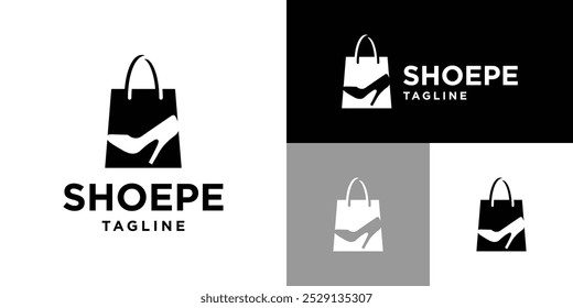 Vector design template women shoes combination with shopping bag. Shop, fashion, women. Icon symbol EPS 10.