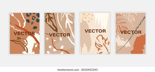 Vector design templates. Abstract backgrounds in a modern style with leaves and patterns. Space for copying and pasting your own text. Set of flat posters for websites, social networks and printing