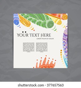 Vector design templates. Brochures in random colorful style. Frames and backgrounds. Zentangle designs.