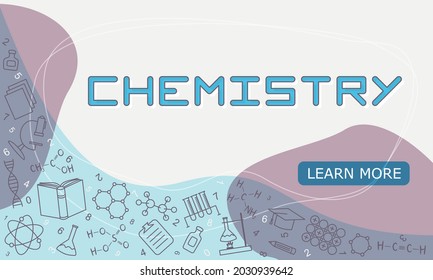 Plantillas de diseño de vectores para Química en un estilo moderno sencillo con elementos de la escuela de línea. Cubierta para un libro de texto, tutorial, presentación, pantalla de presentación o proyecto. Obtener más banners
