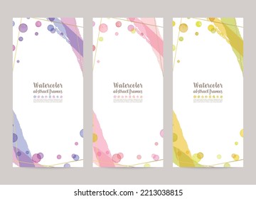 Vector design templates with colorful watercolor bubbles, gold lines; leaflet cover