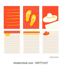 Vector Design Templates. Flip Flops, Panama On A Red Background  For Journal Cards Planner Cards. Cute Doodle. 