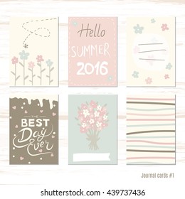 Vector design templates for journal cards, scrapbooking cards, greeting cards, gift cards, patterns, blogging. Planner cards. Cute doodle. Printable templates set. flowers