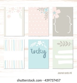 Vector design templates for journal cards, scrapbooking cards, greeting cards, gift cards, patterns, blogging. Planner cards. Cute doodle. Printable templates set. flowers