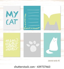 Vector design templates for journal cards, scrapbooking cards, greeting cards, gift cards, patterns, blogging. Planner cards. Cute doodle. Printable templates set. Cat