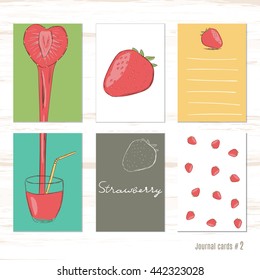 Vector design templates for journal cards, scrapbooking , greeting , gift cards, patterns, blogging. Strawberry. Bright fresh. Cute doodle.
