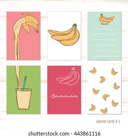 Vector design templates for journal cards, scrapbooking cards, greeting cards, gift cards, patterns, blogging. Planner cards. Banana