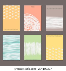 Vector design templates. Set of Vintage Creative Cards with Hand Drawn Hipster Textures Made with Ink. Vector Background.
Retro Patterns for Placards, Flyers, Posters and Banner Designs.