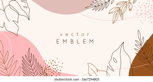 Vector Design Templates In Simple Modern Style With Copy Space For Text, Flowers And Leaves - Wedding Invitation Backgrounds And Frames, Social Media Stories Wallpapers, Luxury Stationery And Greeting