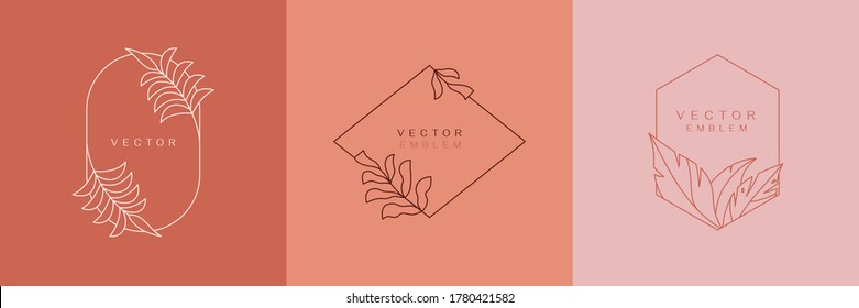 Vector design templates in simple modern style with copy space for text, flowers and leaves - wedding invitation backgrounds and frames, social media stories wallpapers, luxury stationery and greeting