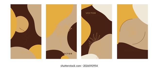 Vector design templates in simple modern style with copy space for text, flowers and leaves - wedding invitation backgrounds and frames, social media stories wallpapers 