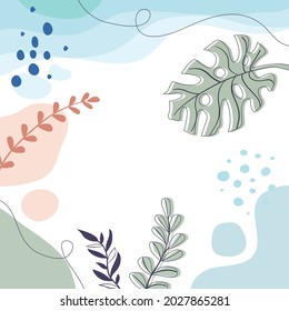 Vector design templates in simple modern style with copy space for text, flowers and leaves - wedding invitation backgrounds and frames, social media stories wallpapers.